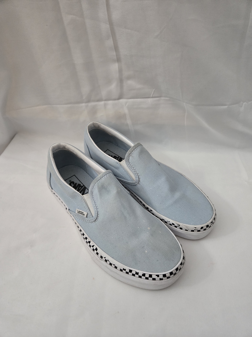 Vans 500714 Classic Slip-On Light Blue Checkerboard Women 9.5 Men 8